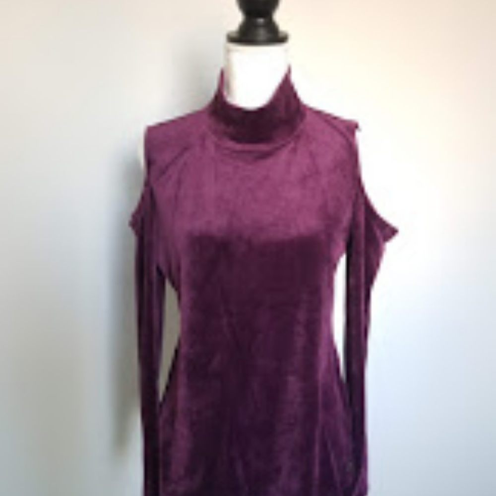 Calvin Klein Velvet Cold Shoulder Blouse Top - Picture 8 of 9